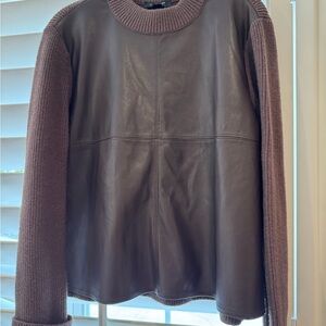 Women's Brown Sweater with Leather Front